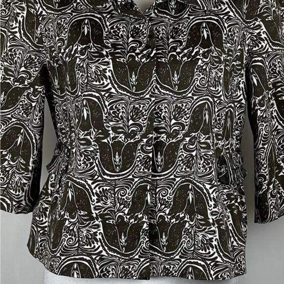 Saks Fifth Ave Brown & White Floral Cotton Cropped Blazer Jacket NWOT Size 14 - Picture 4 of 11